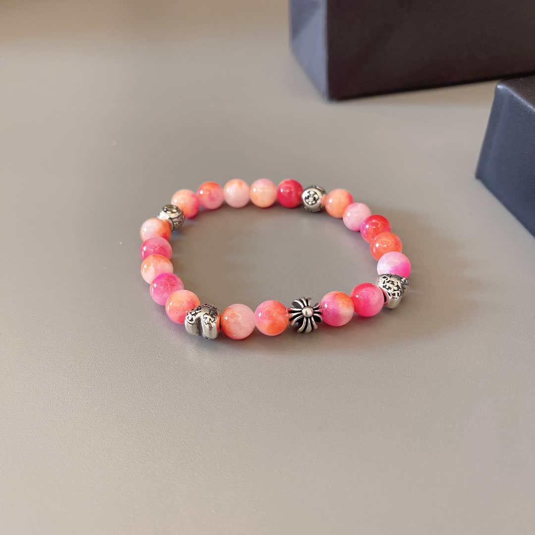 Chrome Hearts Chromecards Pink Agate Bracelet
